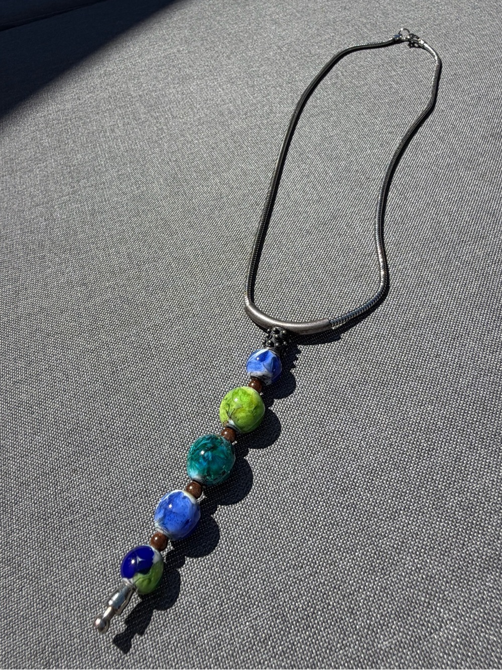 Glass bead Silver necklace